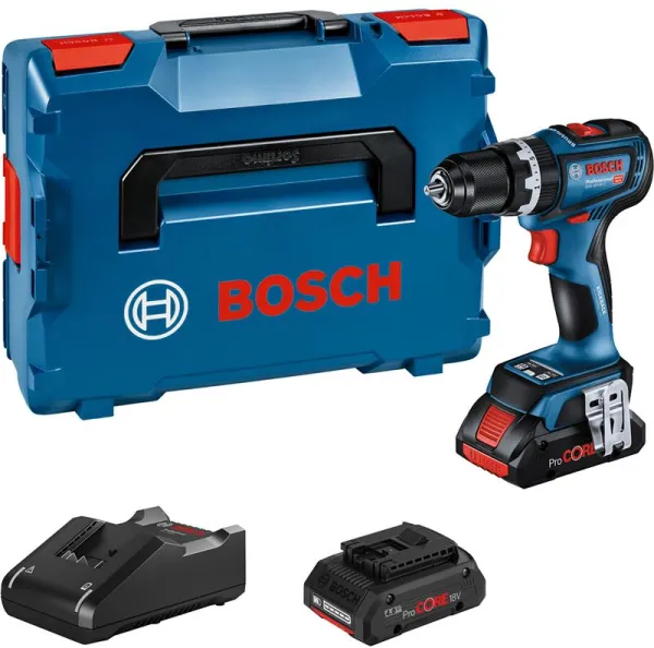 Bosch Slagbormaskin med batteri GSB 18V-90 C 2X4,0AH PROCORE GAL 18V-40 L-BOXX COMO